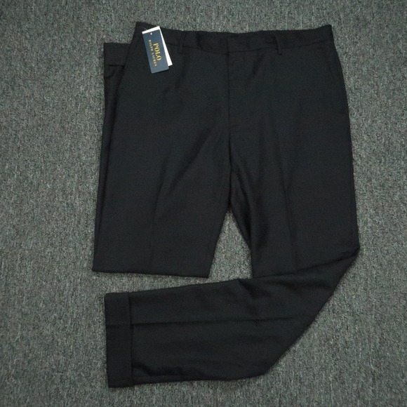 Polo Ralph Lauren Pants Men 35x32 Blue Wool Blend Flat Front Cuffed Trouser NWT